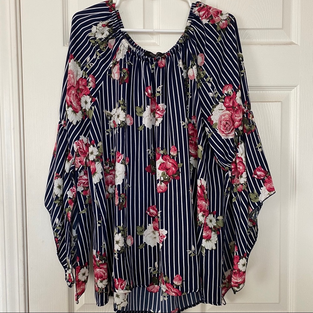 Beautiful navy blue blouse with roses
